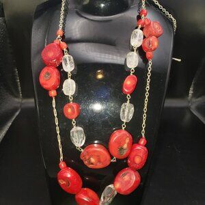 Red Coral Necklace Vintage - Raw And Natural  Double Strands High Quality 10'